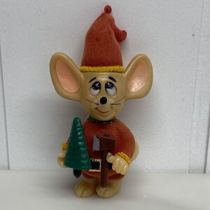 Jasco Merry Mice Mouse Flocked Christmas Ornament Hong Kong 1979 Vtg - READ